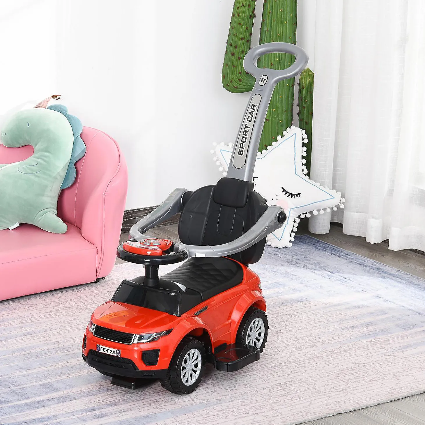 Aosom 3 In 1 Toddler Push Car W/Music Lights And Secure Bar 1-3Yr Red