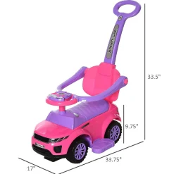 Aosom 3 In 1 Toddler Push Car W/Music Lights And Secure Bar 1-3Yr Pink