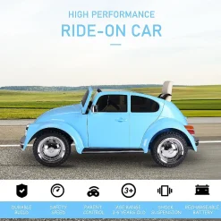 Aosom Licensed Volkswagen Beetle 6V Ride On W/Remote Control Mp3 Connection 3-6Yr Blue