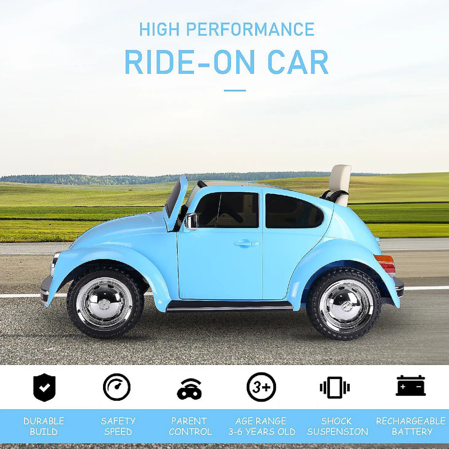 Aosom Licensed Volkswagen Beetle 6V Ride On W/Remote Control Mp3 Connection 3-6Yr Blue