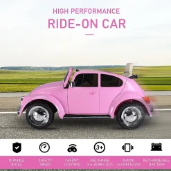 Aosom Licensed Volkswagen Beetle Electric Ride On Car 6V Battery Powered Remote Control 3-6Yrs Pink