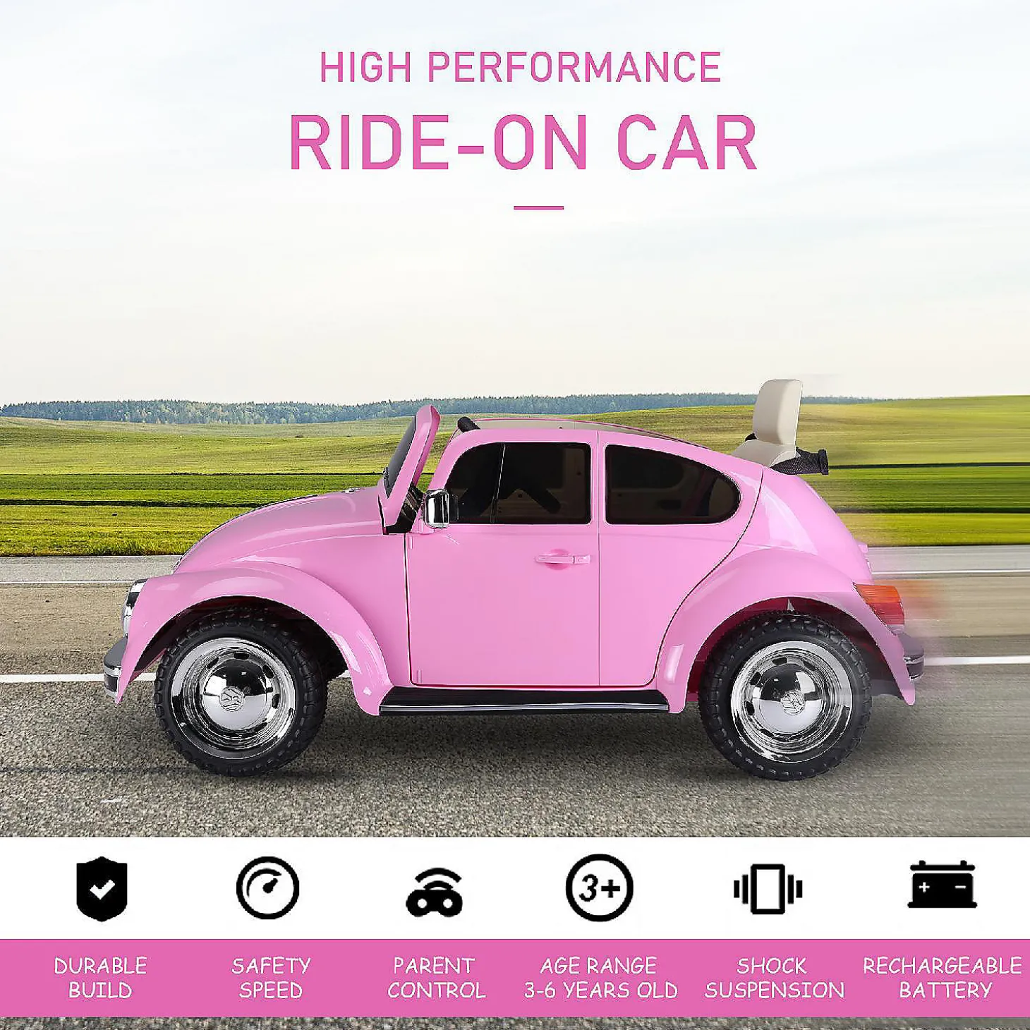 Aosom Licensed Volkswagen Beetle Electric Ride On Car 6V Battery Powered Remote Control 3-6Yrs Pink