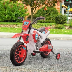 Aosom 12V Electric Motorcycle Dirt Bike Ride On W/ Training Wheels Red