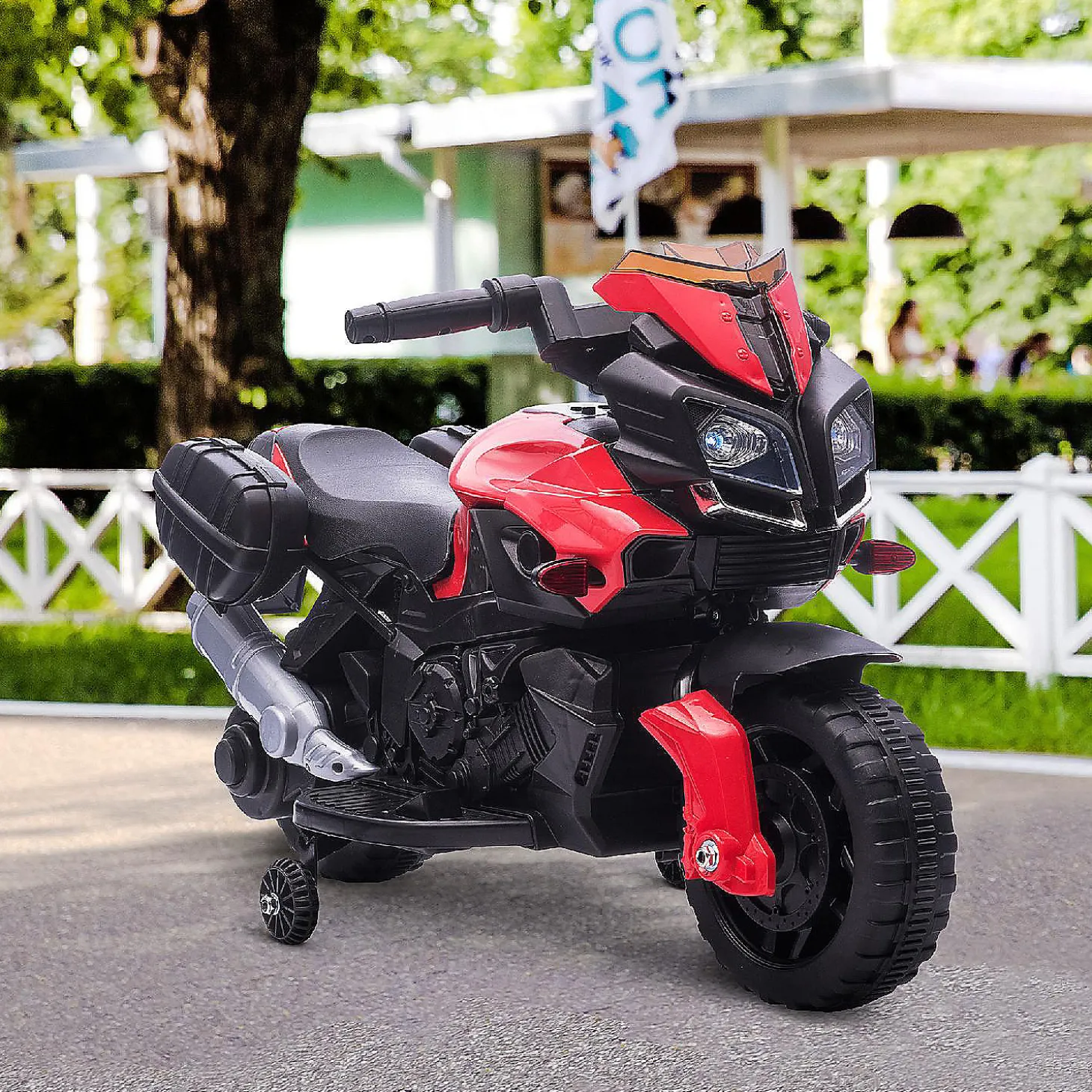 Aosom 6V Kids Motorcycle Dirt Bike Electric Battery Powered Ride On Toy Off Road Street Bike With Rechargeable Battery Pedal Headlights And Training Wheels Red