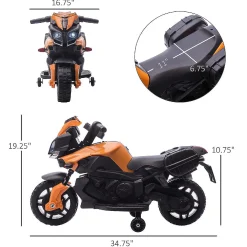 Aosom 6V Kids Motorcycle Dirt Bike Electric Battery Powered Ride On Toy Off Road Street Bike With Rechargeable Battery Pedal Headlights And Training Wheels Orange