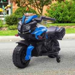 Aosom 6V Kids Motorcycle Electric Ride On W/Training Wheels Blue