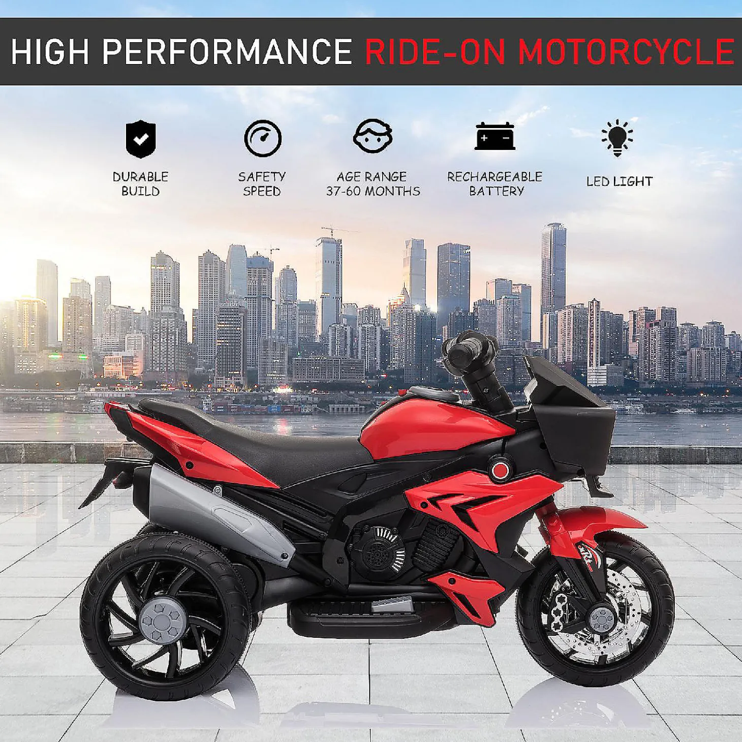 Aosom 6V Kids Motorcycle Electric Ride On W/ Music Red