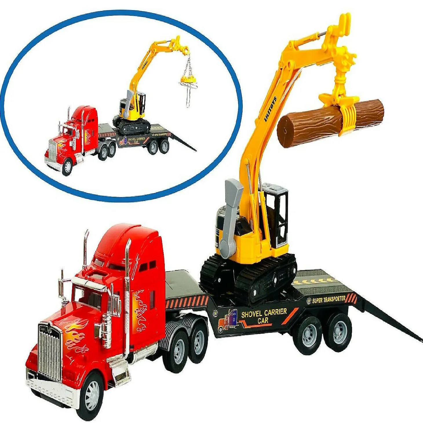 Big Daddy Big Rig Heavy Duty Tractor Trailer Transport Flat Bed & Excavator