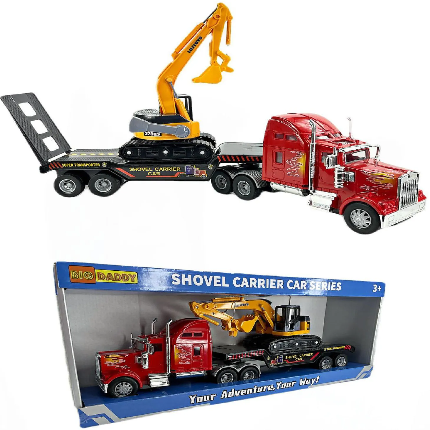 Big Daddy Big Rig Heavy Duty Tractor Trailer Transport Flat Bed & Excavator