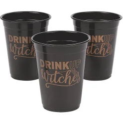 Bulk 50 Ct. Halloween Drink Up Witches Black Plastic Cups