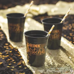 Bulk 50 Ct. Halloween Drink Up Witches Black Plastic Cups