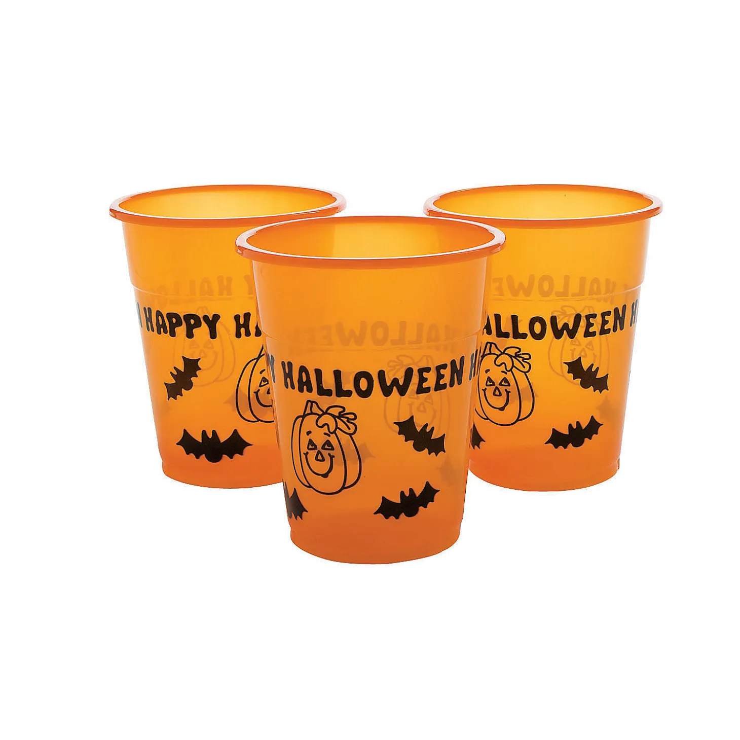 Bulk 50 Ct. Happy Halloween Pumpkin & Bats Plastic Cups