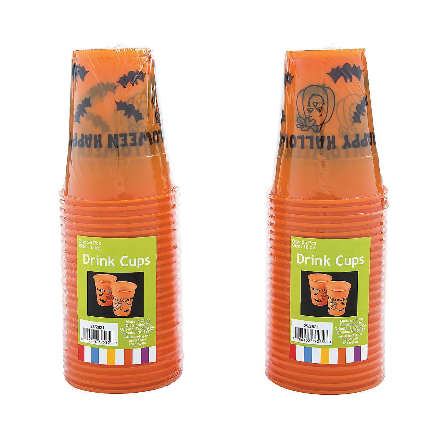 Bulk 50 Ct. Happy Halloween Pumpkin & Bats Plastic Cups