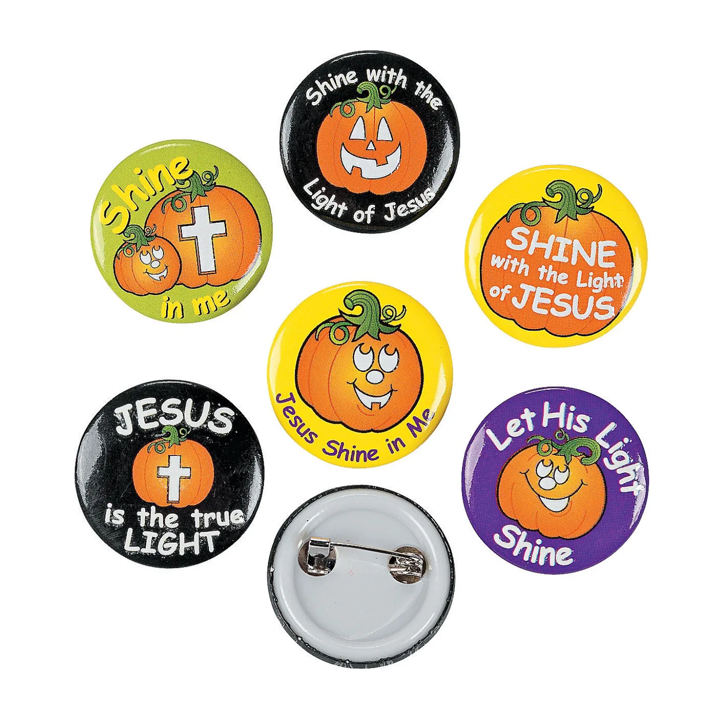 Bulk 48 Pc. Christian Pumpkin Glow-In-The-Dark Mini Buttons