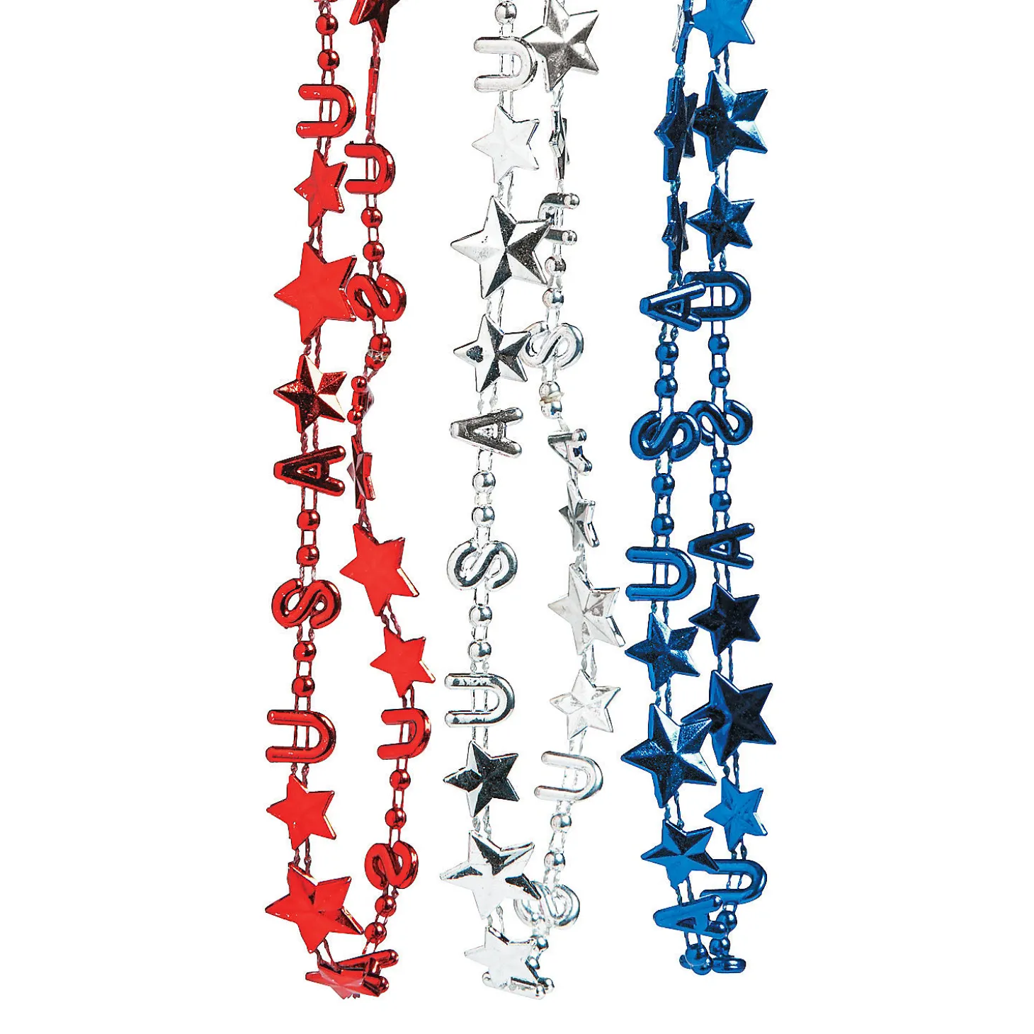 Bulk 48 Pc. Metallic Patriotic Usa Mardi Gras Bead Necklaces