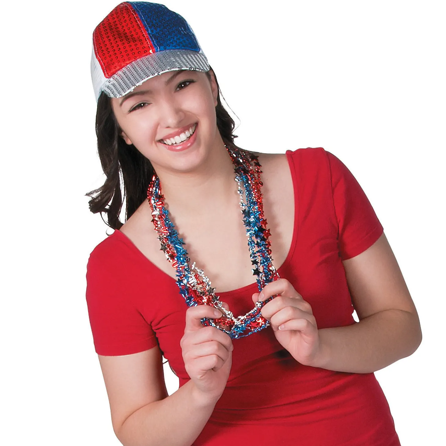 Bulk 48 Pc. Metallic Patriotic Usa Mardi Gras Bead Necklaces