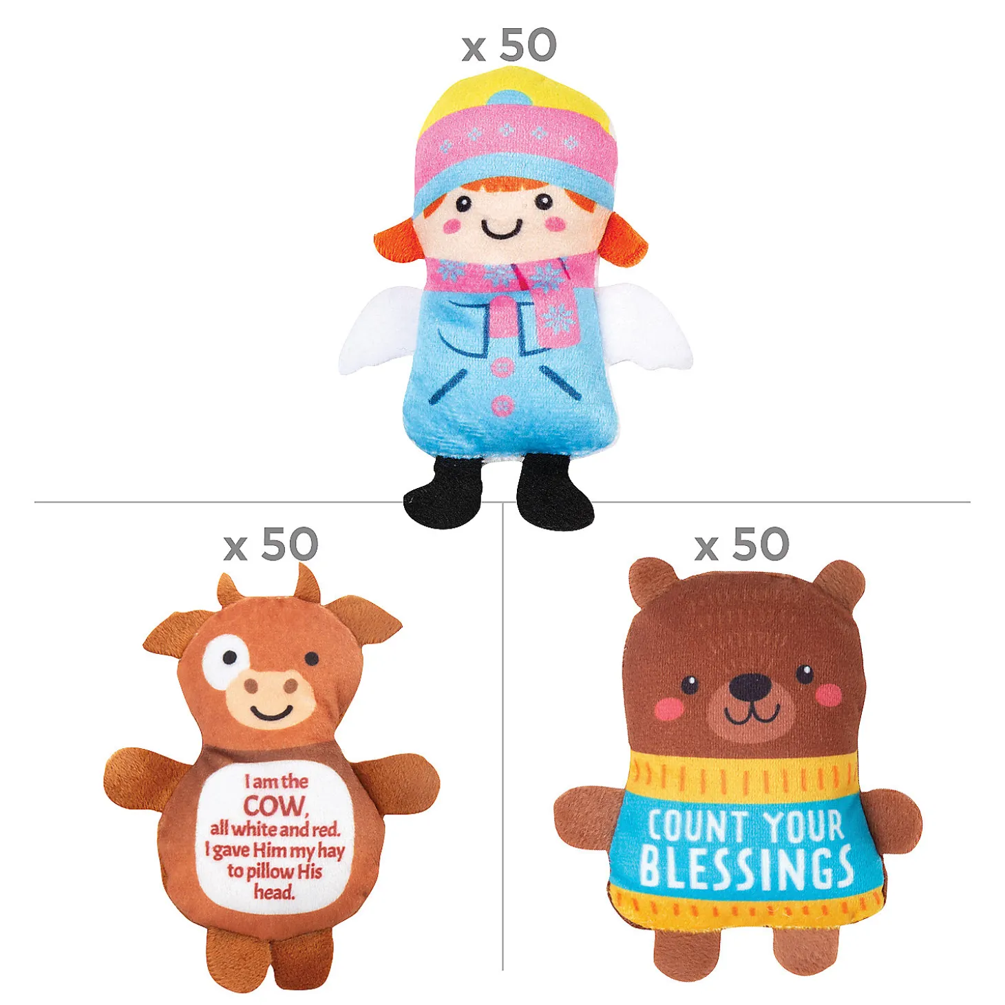 Bulk 150 Pc. Religious Christmas Plush Character Assortment Kit