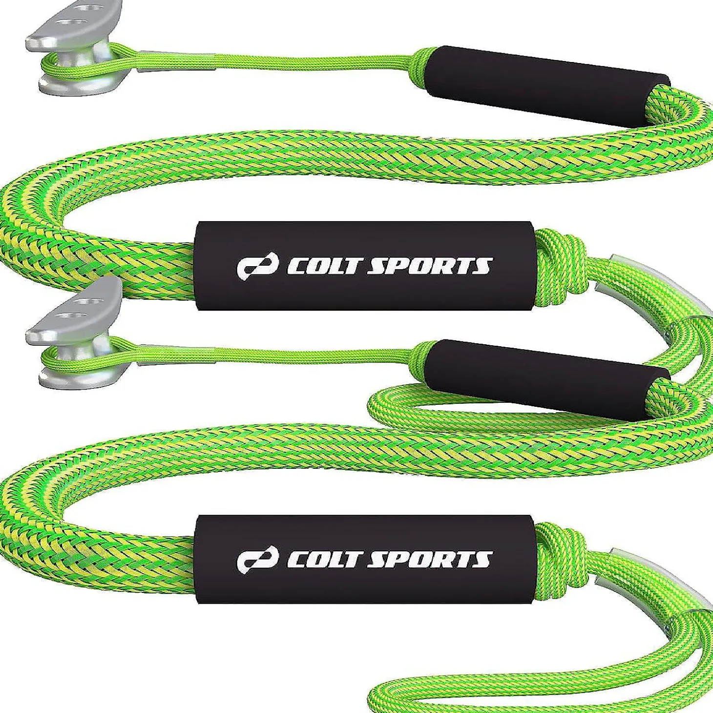 Colt Sports 2 Pack Bungee Dock Lines Mooring Rope For Boats - Green & Yellow 5 Feet - Marine Rope, Elastic Boat, Jet Ski, With Secure Stainless Steel Hooks