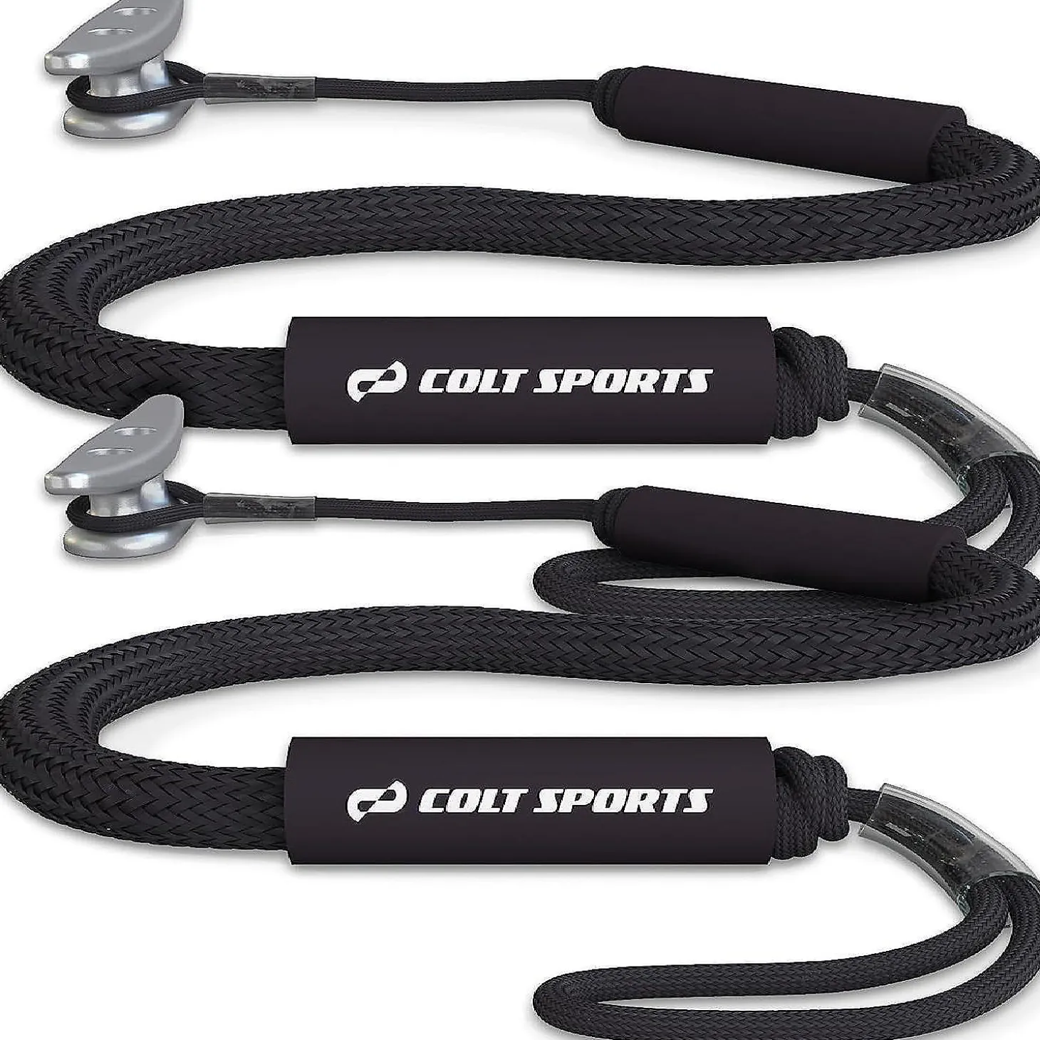 Colt Sports 2 Pack Bungee Dock Lines Mooring Rope For Boats - Black 5 Feet - Marine Rope, Elastic Boat, Jet Ski, And Dock Line With Secure Stainless Steel Hooks