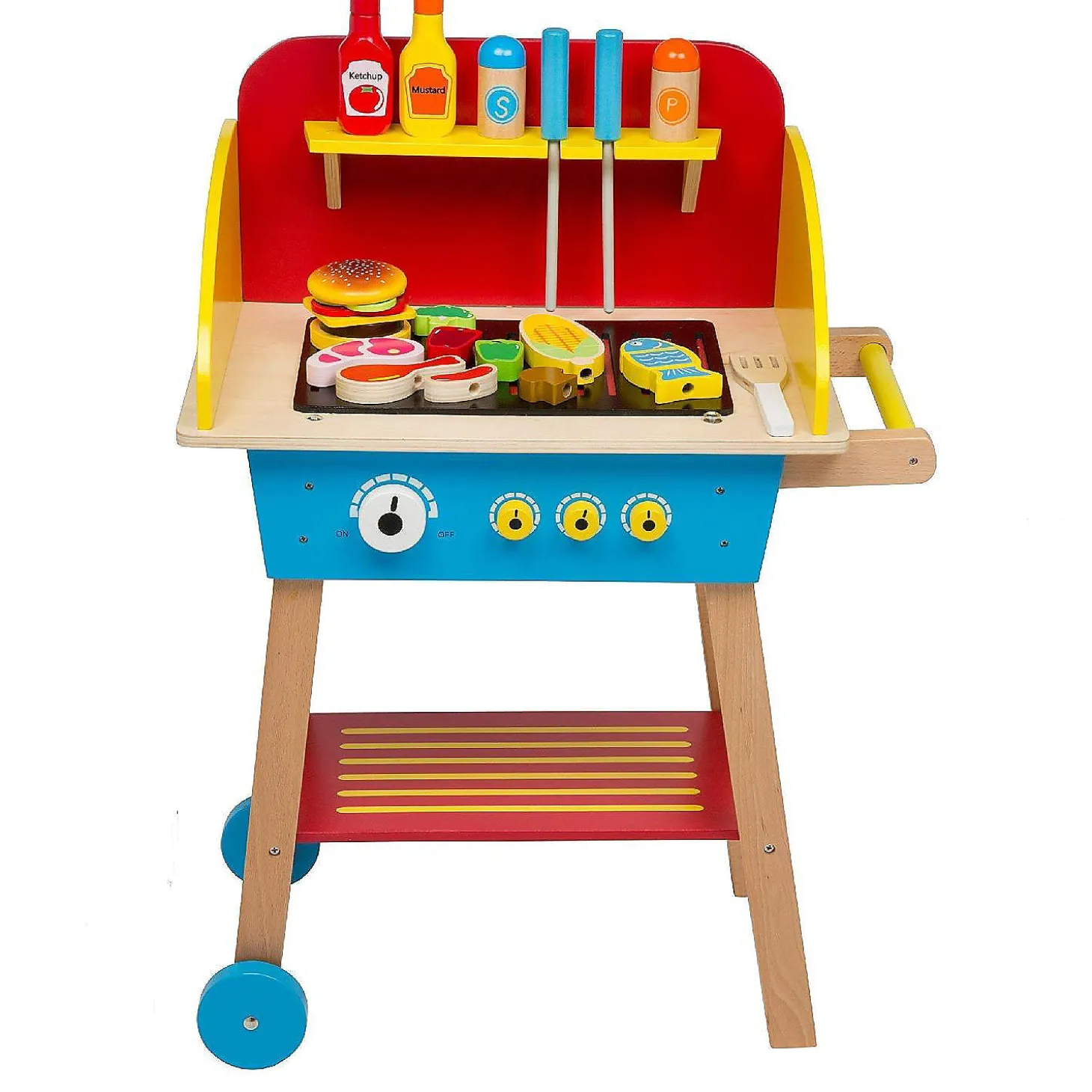 Cook 'N Grill Wood Toy Bbq Set - Includes Pretend Play Wooden Barbeque Food & Grilling Tools For Kids, Boys & Girls, More Than 30 Pieces, Fun Indoor Activity Se