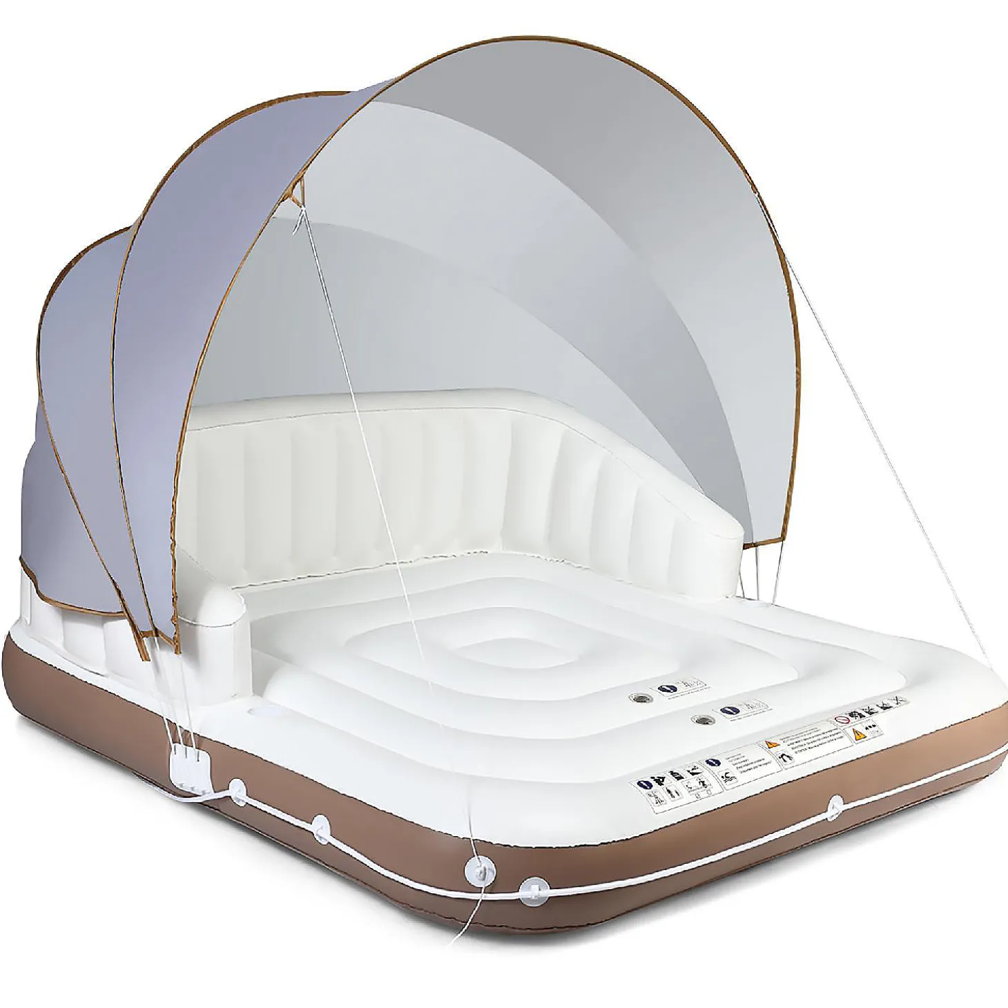 Costway Floating Island Inflatable Swimming Pool Float Lounge Raft With Canopy Spf50+ Retractable Detachable Sunshade With Two Cup Holders