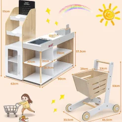 Costway Grocery Store Playset Pretend Play Supermarket Shopping Set With Shopping Cart