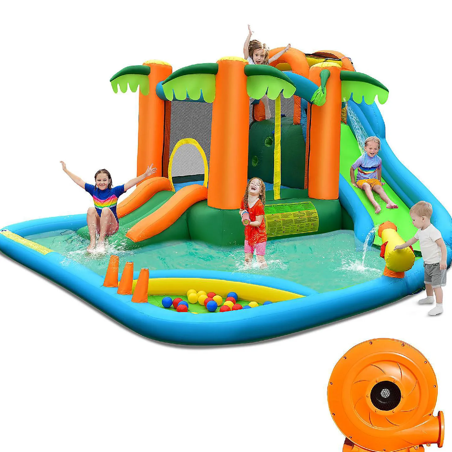 Costway Inflatable Water Slide Park Kid Bounce House W/ Upgraded Handrail & 780W Blower