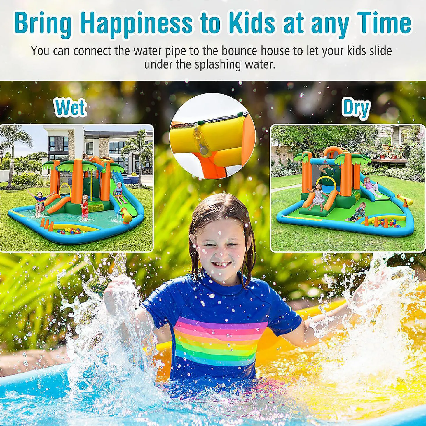 Costway Inflatable Water Slide Park Kid Bounce House W/ Upgraded Handrail & 780W Blower