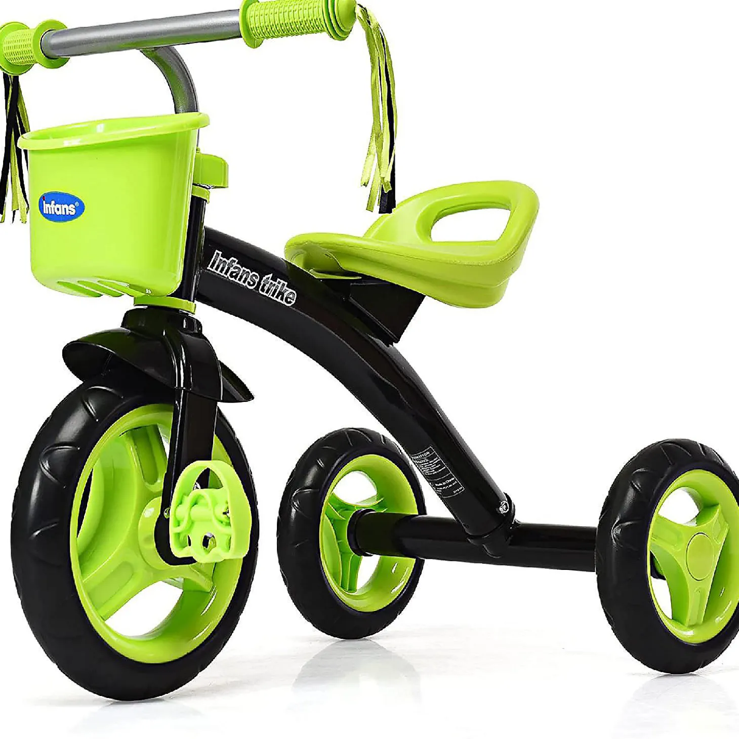Costway Kids Tricycle Rider With Adjustable Seat Storage Basket Premium Quiet Wheels Non-Slip Handle Green
