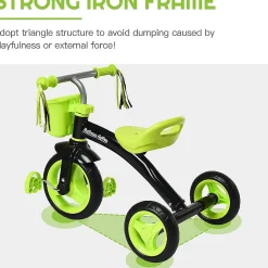 Costway Kids Tricycle Rider With Adjustable Seat Storage Basket Premium Quiet Wheels Non-Slip Handle Green