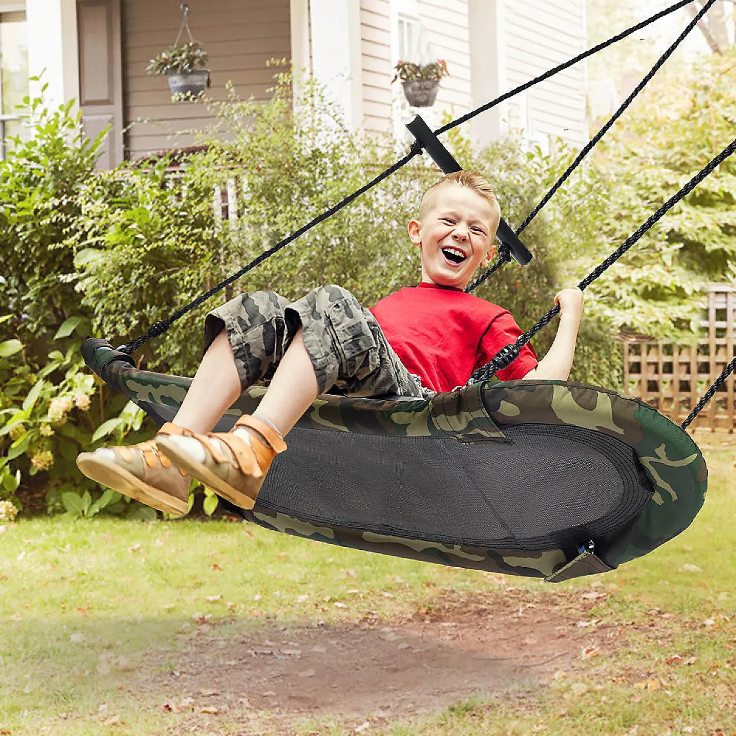 Costway Saucer Tree Swing Surf Kids Outdoor Adjustable Swing Set W/ Handle