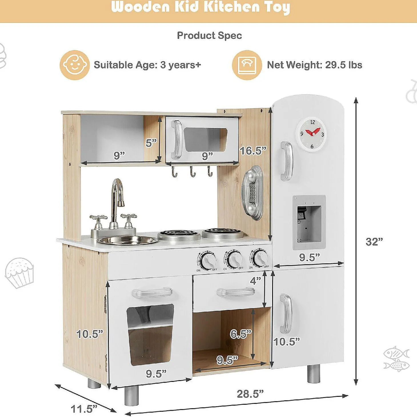 Costway Vintage Play Kitchen Pretend Kids Cooking Playset Toys W/Water Dispense