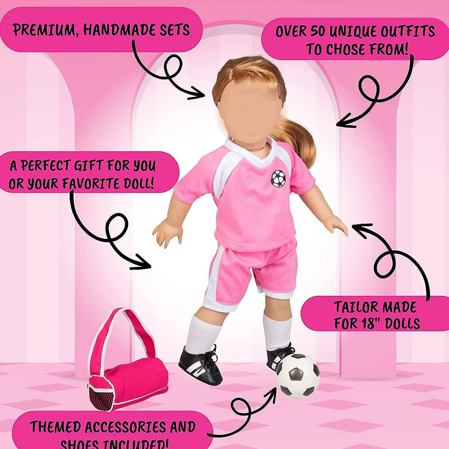 Dress Along Dolly Basketball Uniform Outfit For American 18" Dolls (8 Pc Set) - Includes Premium Handmade Doll Clothes & Accessories - Sport Halloween Costume