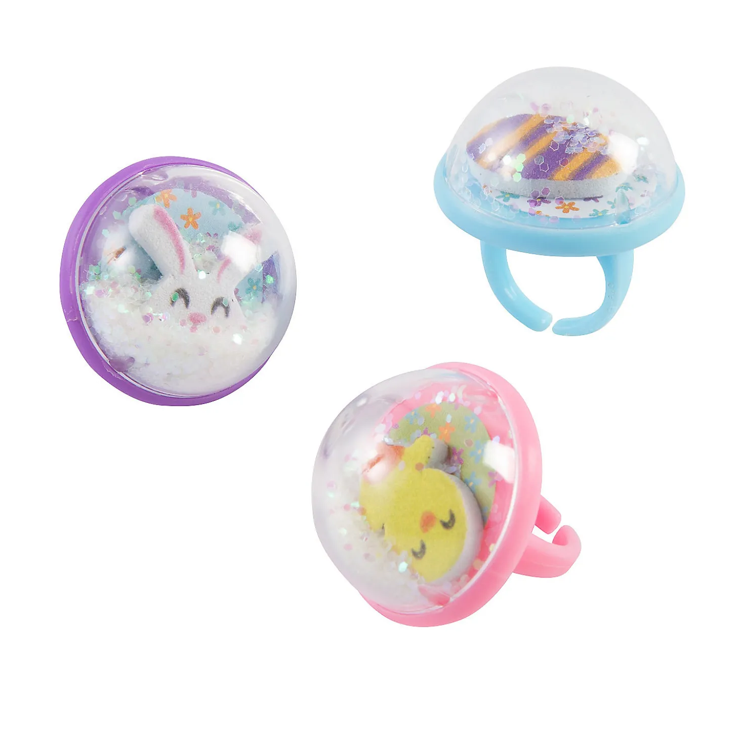 Easter Bunny, Chick & Egg Snow Globe Rings - 12 Pc.