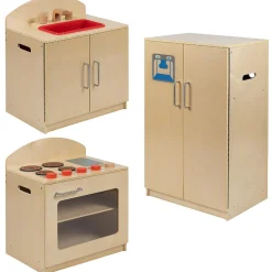 Emma + Oliver Children's Wooden Kitchen Set-Stove/Sink/Refrigerator For Commercial Or Home Use