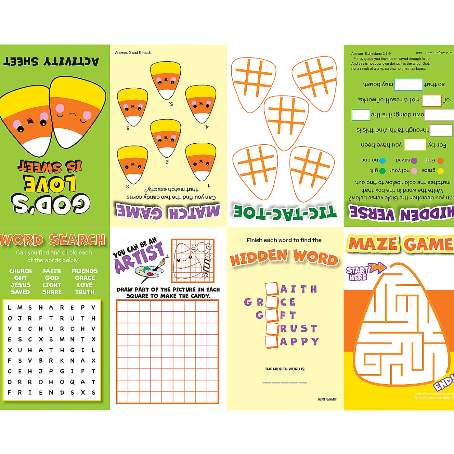 Faith Candy Corn Fold-Up Activity Sheets - 24 Pc.