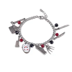 Freddy Vs. Jason 15Mm Enamel Charm Silver Finish Chain Bracelet Novelty Jewelry