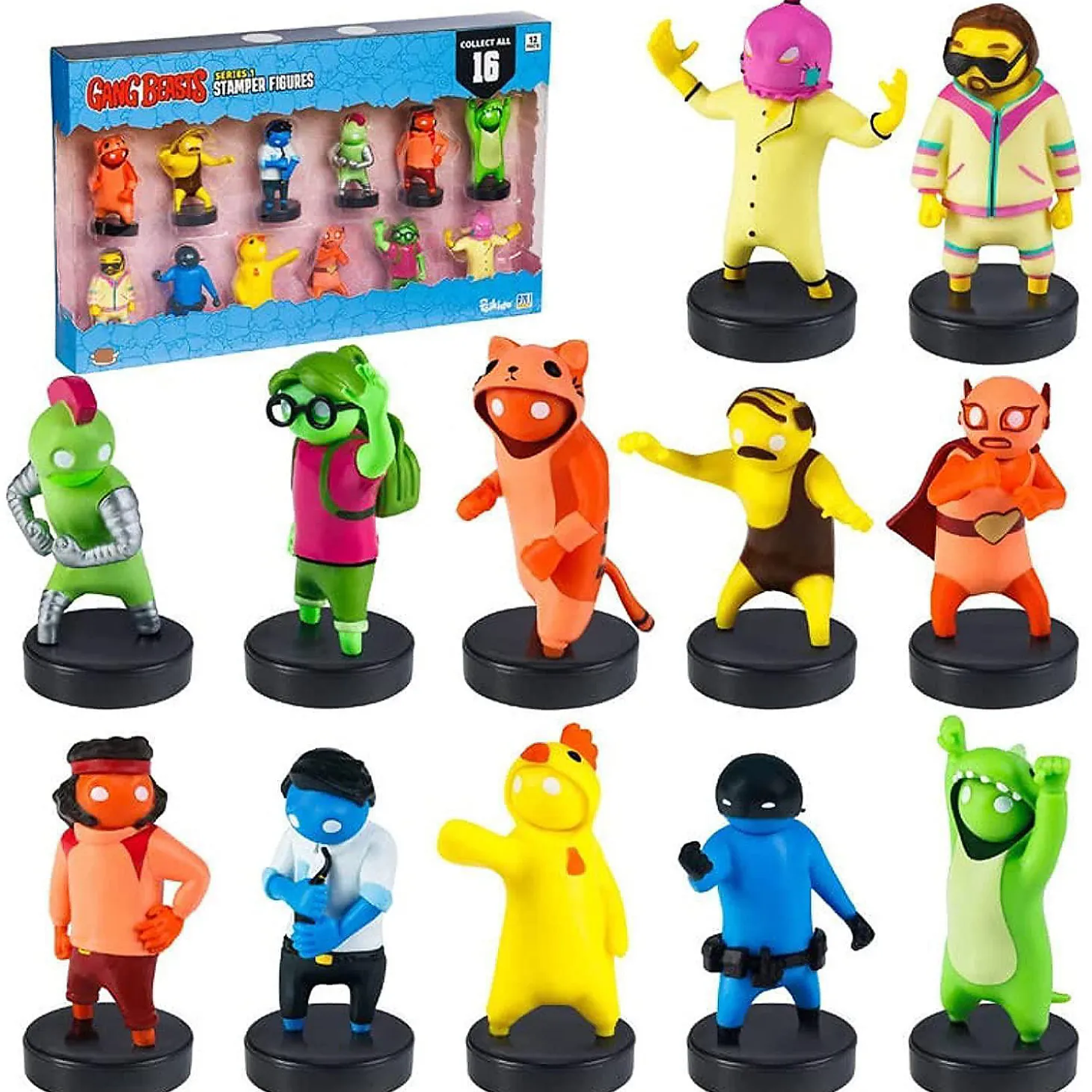 Gang Beasts Ink Stamper 12Pk Pajamas Cyborg Cat Character Figure Set Pmi International