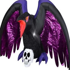 Gemmy Airblown Mixed Media Crow With Skull Scene 4.5 Ft Tall Black