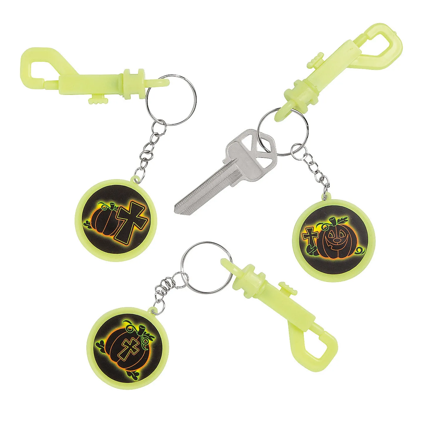 Glow-In-The-Dark Halloween Christian Pumpkin Backpack Clip Keychains - 12 Pc.