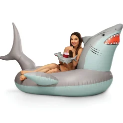 Gofloats Giant Inflatable Shark Pool Float With Shark Drink Float