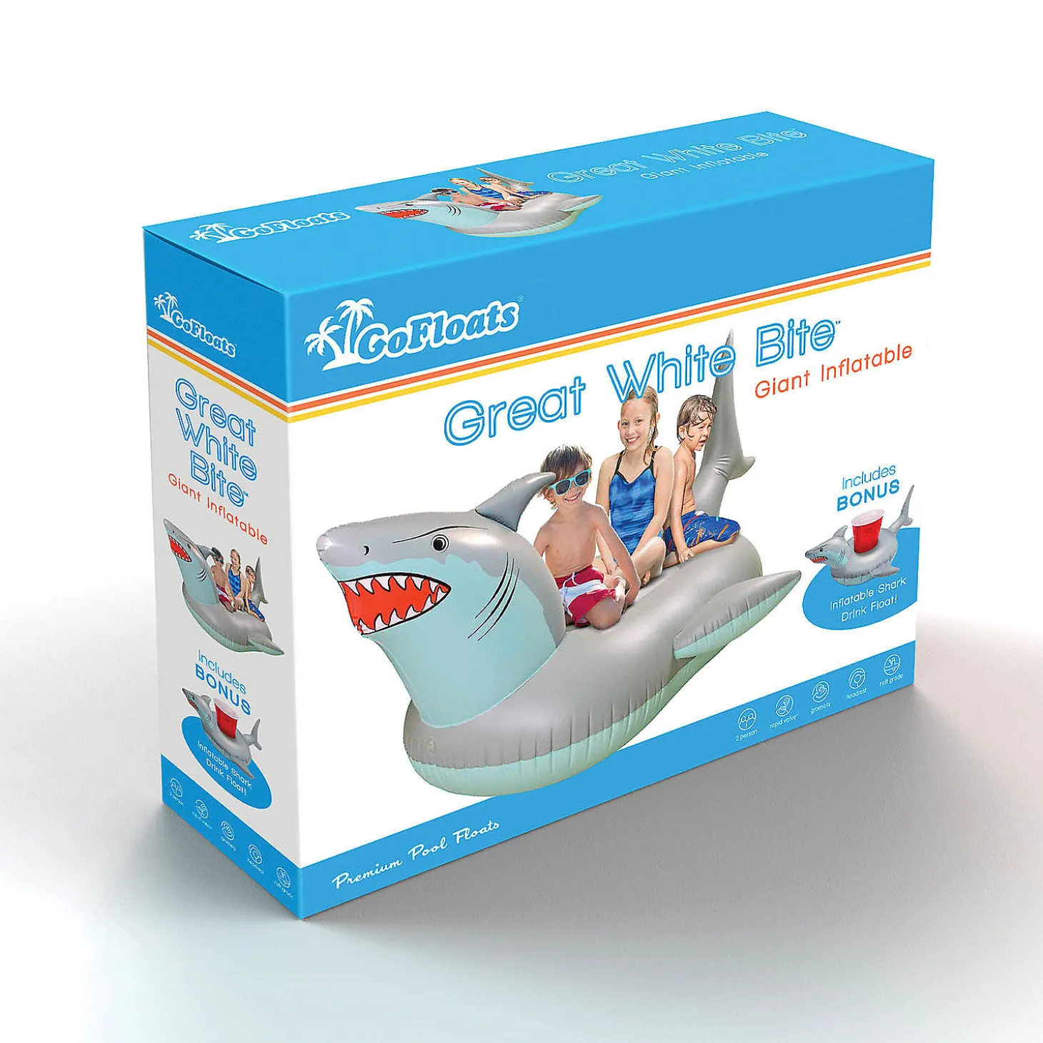 Gofloats Giant Inflatable Shark Pool Float With Shark Drink Float