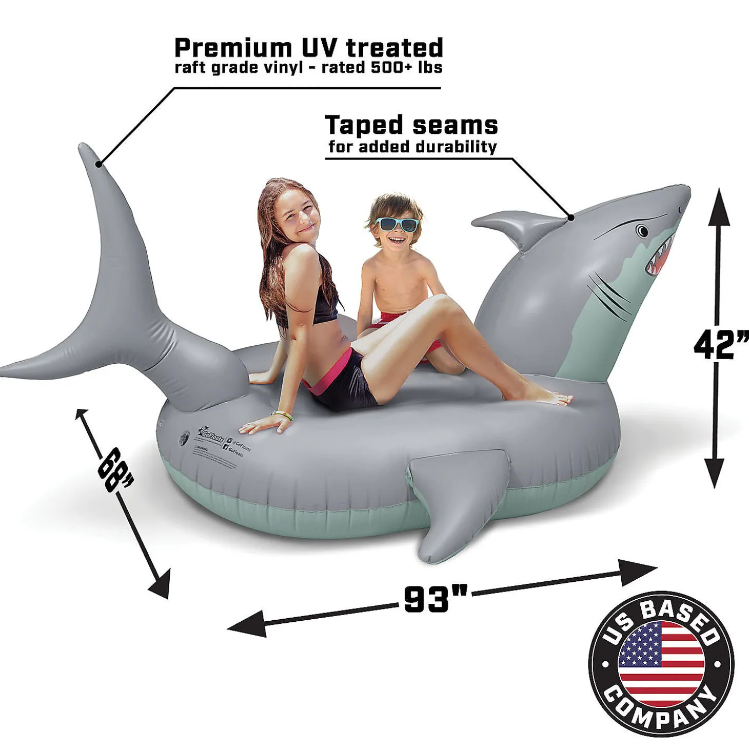 Gofloats Giant Inflatable Shark Pool Float With Shark Drink Float