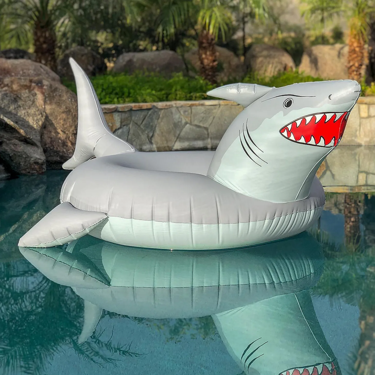 Gofloats 'Great White Bite' Shark Party Tube Inflatable Raft - Fun Pool Float For Adults And Kids
