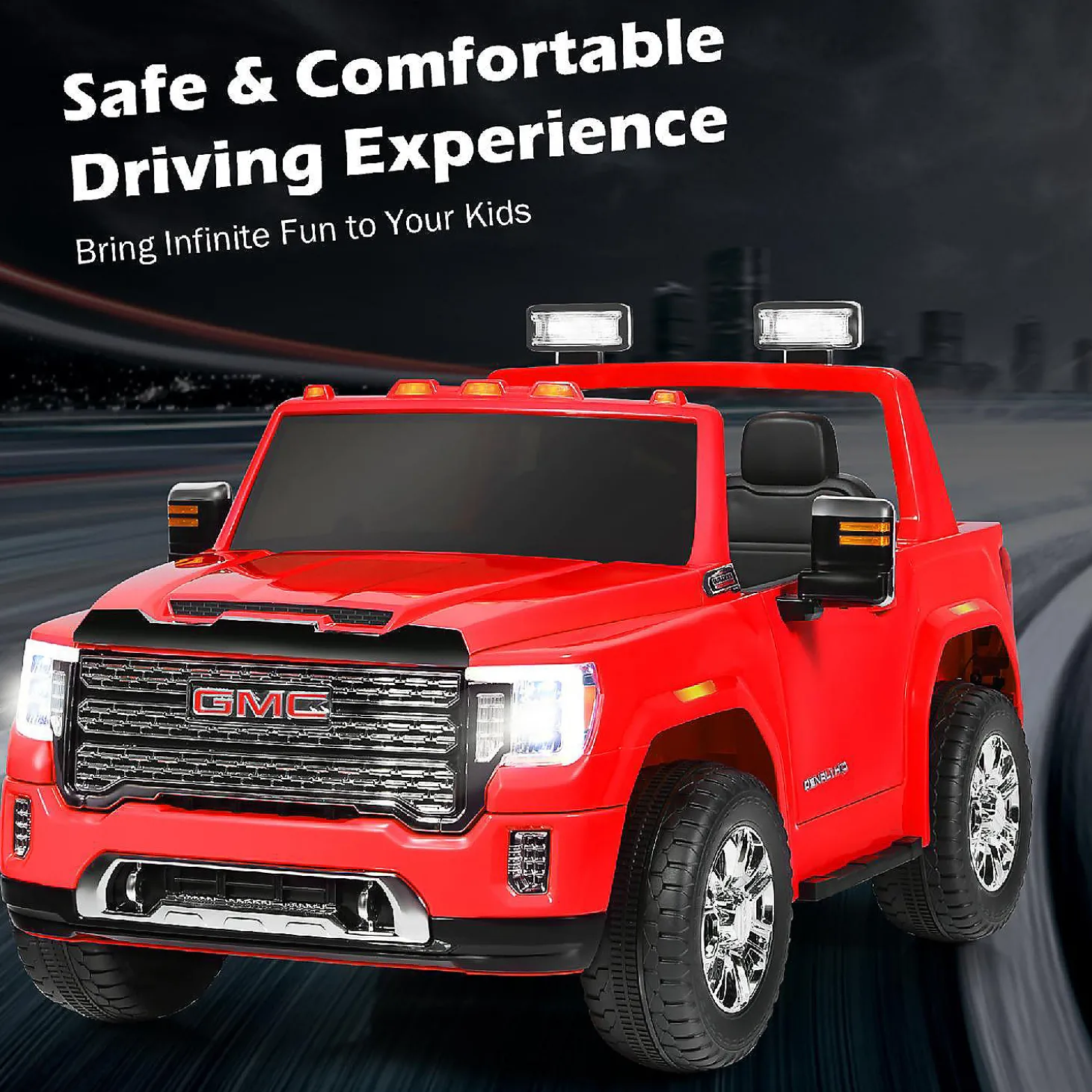 Goplus 12V 2-Seater Licensed Gmc Ride On Truck Rc Electric Car W/Storage Box Red