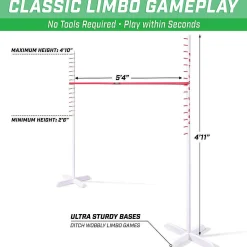 Gosports Get Low Limbo Premium Wooden Limbo Game, Sets Up In Seconds - Fun For Kids & Adults, White, Red