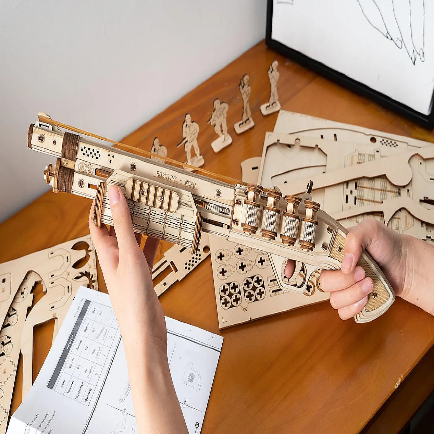 Handscraft Diy 3D Wood Puzzle Rubber Band Gun Model Toys Shotgun - 172 Pieces