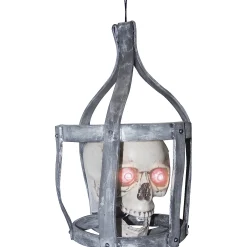 Hanging Talking Skull In Cage Decoration
