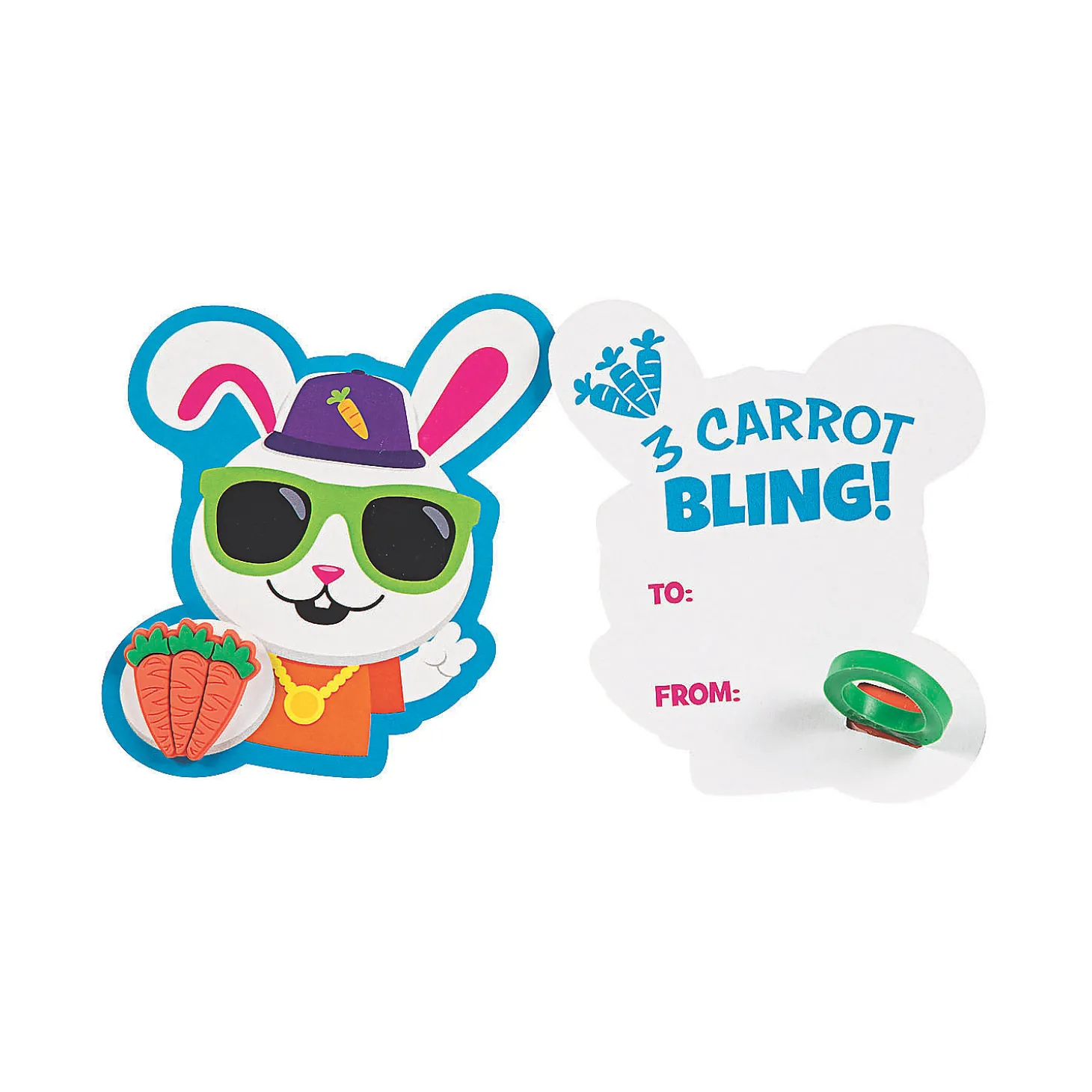 Hip Hop Bunny Cards With Carrot Ring - 12 Pc.