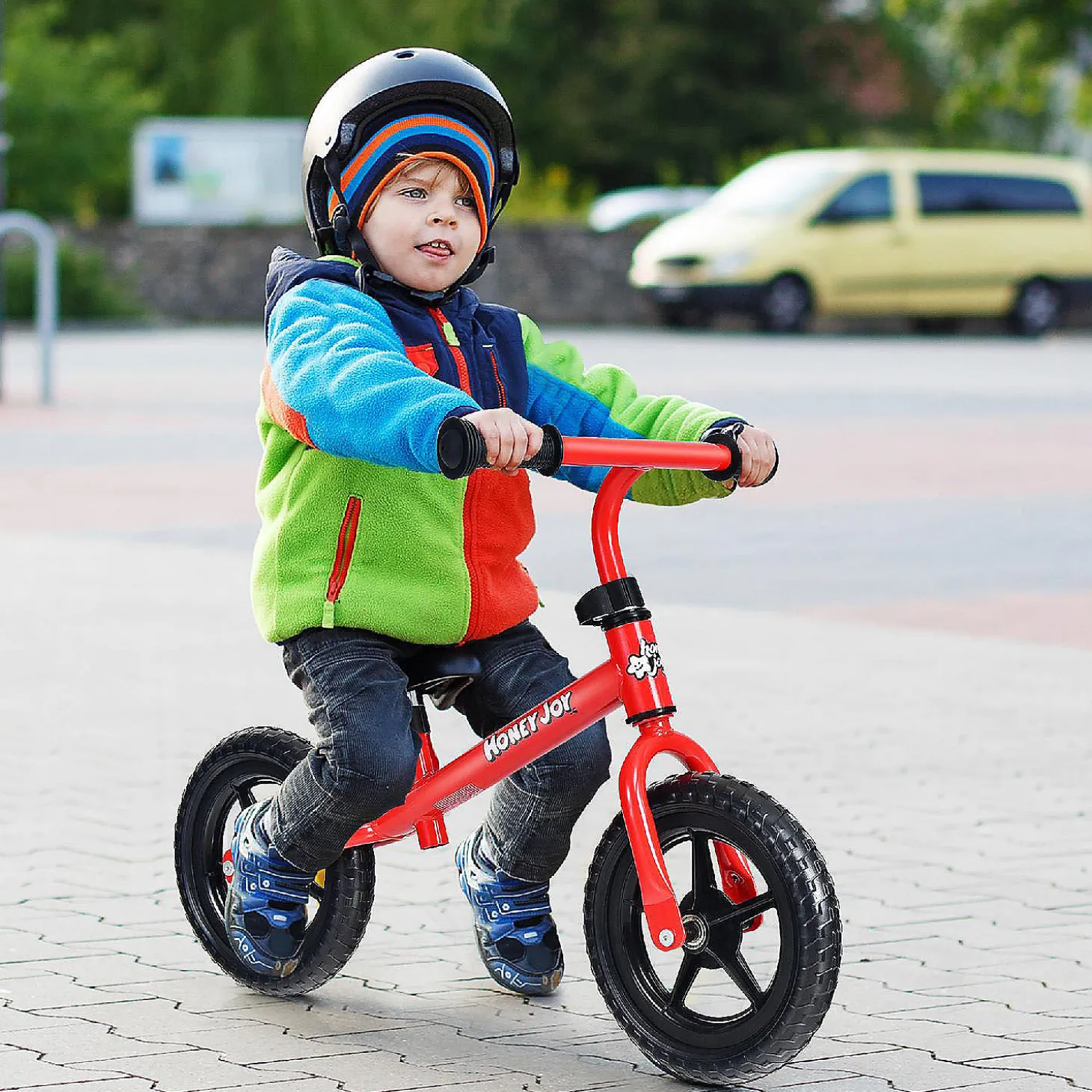Honeyjoy Balance Bike No Pedal W/ Adjustable Handlebar & Seat Red